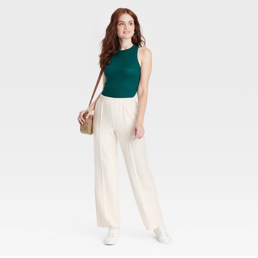 Women's Cream Wide-Leg Pants